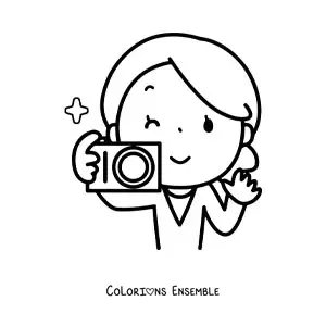 Coloriage d'une femme avec un appareil photo
