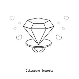 Image à colorier d'un ring pop avec des cœurs en arrière-plan