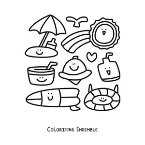 Coloriage d'objets de plage kawaii
