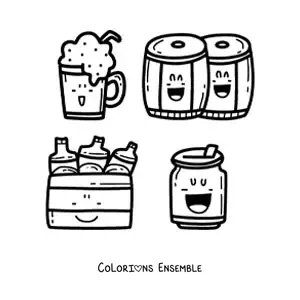 Coloriage de bière et de tonneaux kawaii