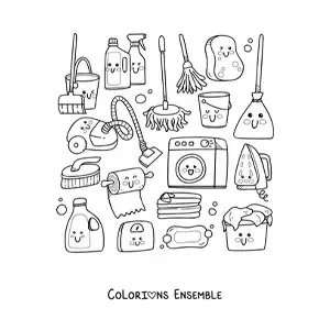 Coloriage d'articles de nettoyage kawaii