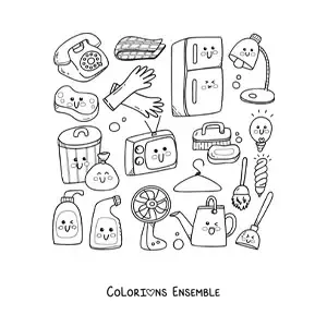 Coloriage d'objets de ménage kawaii