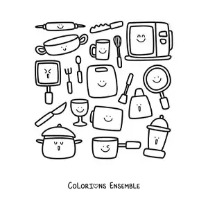 Coloriage d'ustensiles de cuisine kawaii
