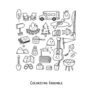 Coloriage d'objets de camping kawaii