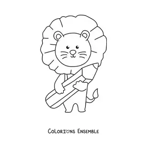Coloriage d'un lion kawaii avec un crayon