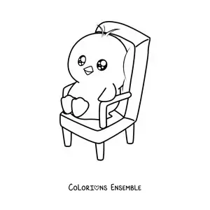 Coloriage d'un poussin kawaii assis sur une chaise
