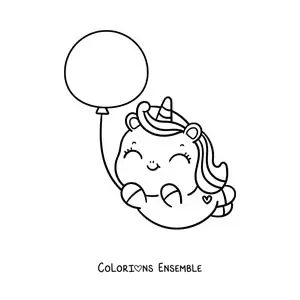 Coloriage d'une licorne kawaii avec un ballon