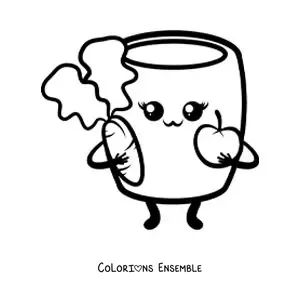 Coloriage d'un verre kawaii bien rempli avec une pomme et une carotte