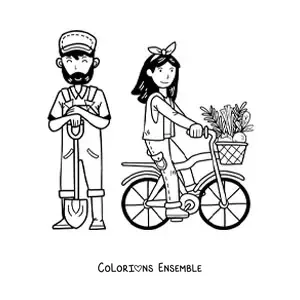 Coloriage d’un couple de fermiers kawaii