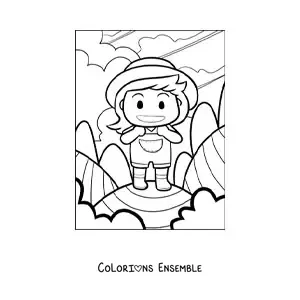Coloriage d’une fermière kawaii en caricature