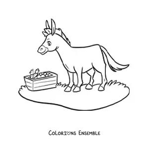 Coloriage d’un âne kawaii en train de manger