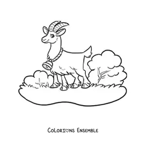 Coloriage d’une chèvre kawaii avec une cloche