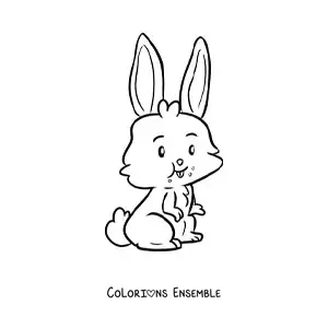 Coloriage d’un lapin kawaii en train de manger