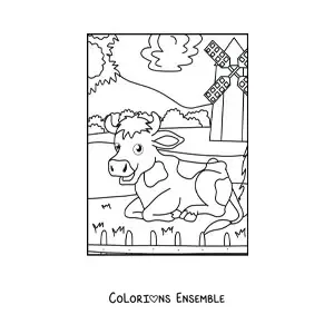 Coloriage d’une vache animée à la ferme