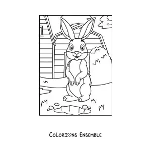 Coloriage d’un lapin animé à la ferme