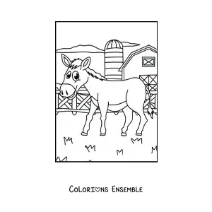 Coloriage d’un âne animé à la ferme
