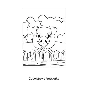 Coloriage d’un cochon animé à la ferme