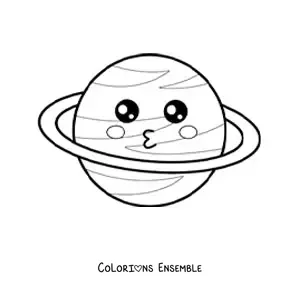 Coloriage d’une grande planète kawaii animée