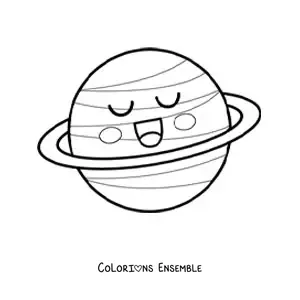 Coloriage d’une grande planète kawaii animée tout sourire