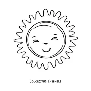 Coloriage d’un grand soleil kawaii animé tout sourire