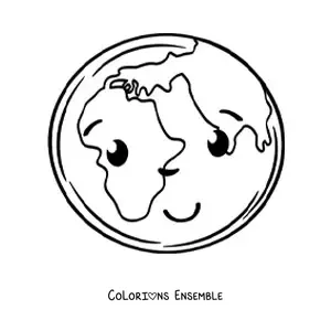 Coloriage d’une jolie planète Terre kawaii animée