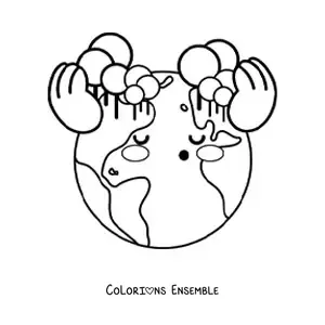 Coloriage des arbres de la planète Terre kawaii qui produisent de l’oxygène