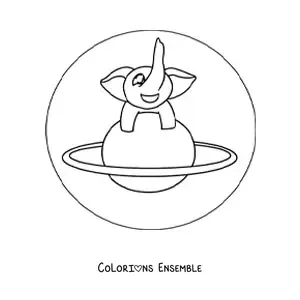 Coloriage d’un éléphant kawaii sur une planète