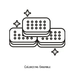 Image à colorier de trois sandwichs à la glace en pyramide avec des paillettes