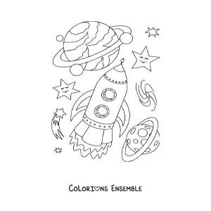 Coloriage d’une fusée et de planètes