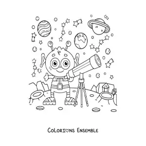 Coloriage d’un extraterrestre avec un télescope