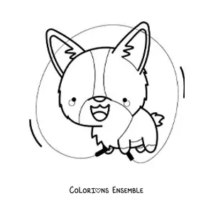 Coloriage d’un chien kawaii animé qui saute à la corde