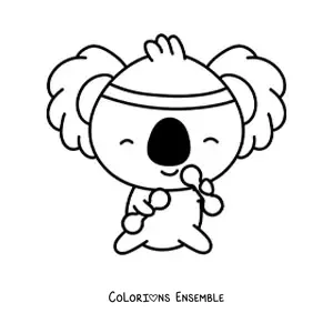 Coloriage d’un koala kawaii animé qui s’entraîne avec des haltères