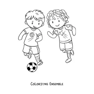 Coloriage d’une fille et d’un garçon qui jouent au football