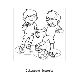 Coloriage d’enfants qui jouent au football