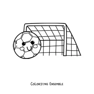 Coloriage d’un ballon de football kawaii et d’un but