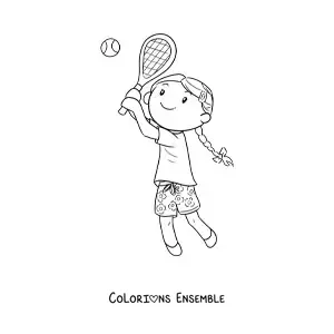 Coloriage d’une fille qui joue au tennis