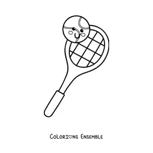 Coloriage d’une raquette et d’une balle de tennis kawaii