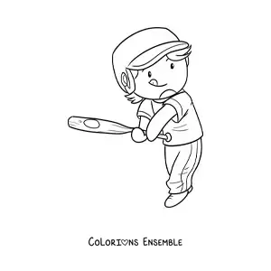 Coloriage d’un joueur de baseball kawaii avec une batte