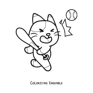 Image à colorier d'un chat joueur de baseball tout animé