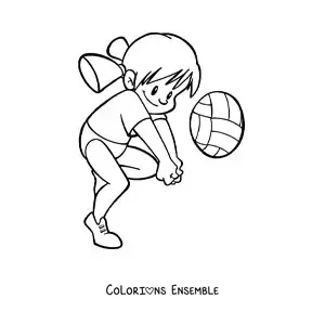Image à colorier d'une fille kawaii qui joue au volley-ball