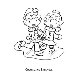 Image à colorier d'un couple qui fait du patin à glace