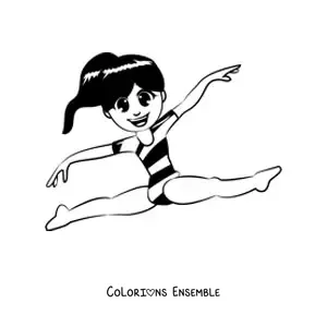 Image à colorier facile d'une petite fille qui fait de la gymnastique