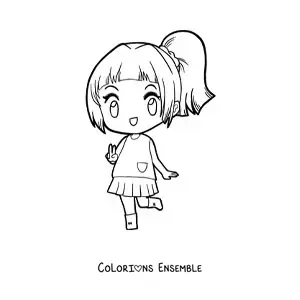 Image à colorier d'une poupée kawaii chibi en uniforme à jupe