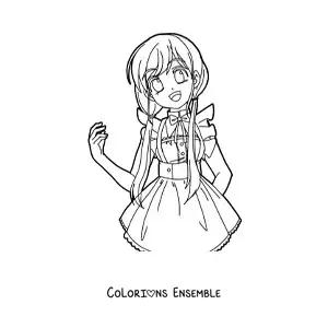 Image à colorier d'une fille kawaii style anime dans une belle robe