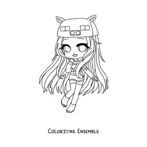Image à colorier d'une fille fashion kawaii chibi en pull et bonnet