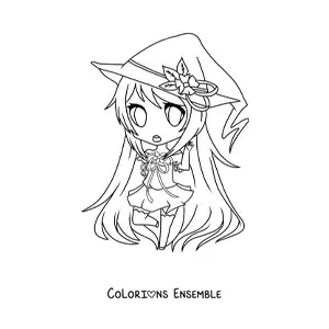 Image à colorier d'une fille fashion kawaii chibi déguisée en sorcière