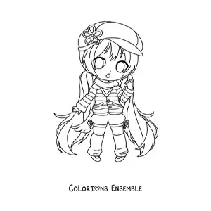 Image à colorier d'une fille fashion kawaii chibi en tenue d'hiver