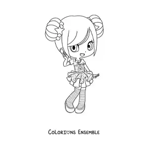 Image à colorier d'une fille fashion kawaii chibi en jolie jupe