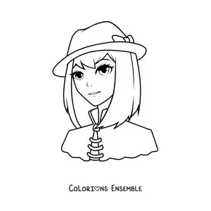 Image à colorier d'une fille animée avec un chapeau