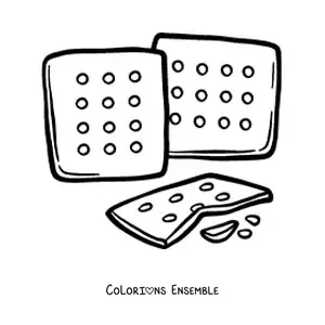 Image à colorier de biscuits carrés et d'un biscuit cassé en deux